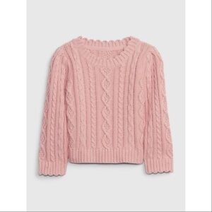 Gap LoveShackFancy Toddler Puff Sleeve CableKnit Sweater 4T Pink Holiday Preppy
